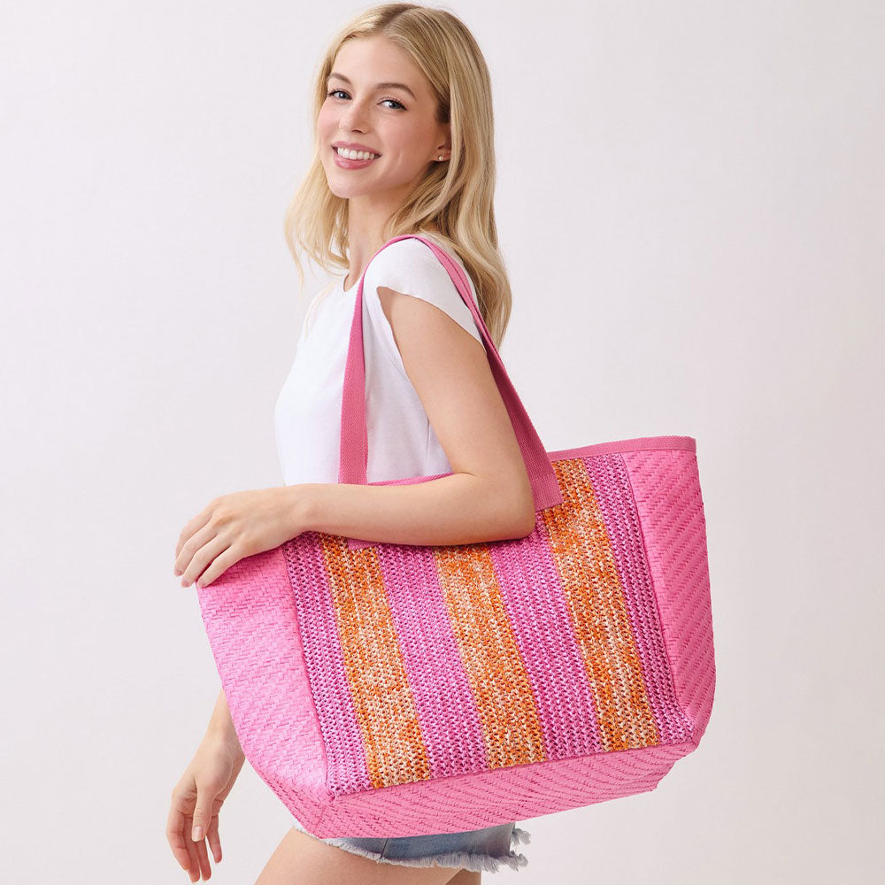 Madeline Love Hot Pink Nautical Stripe Tote Bag - Bags & Wallets