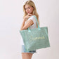 Madeline Love Mint SUMMER Embroidery Woven Straw Fringe Tote Shoulder Bag - Bags & Wallets