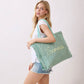 Madeline Love Mint SUMMER Embroidery Woven Straw Fringe Tote Shoulder Bag - Bags & Wallets - desc