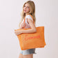 Madeline Love Orange SUMMER Embroidery Woven Straw Fringe Tote Shoulder Bag - Bags & Wallets