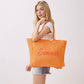 Madeline Love Orange SUMMER Embroidery Woven Straw Fringe Tote Shoulder Bag - Bags & Wallets - desc