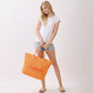 Madeline Love Orange SUMMER Embroidery Woven Straw Fringe Tote Shoulder Bag - Bags & Wallets - extra