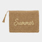 Madeline Love Tan SUMMER Embroidery Woven Straw Pouch Bag - Bags & Wallets - desc