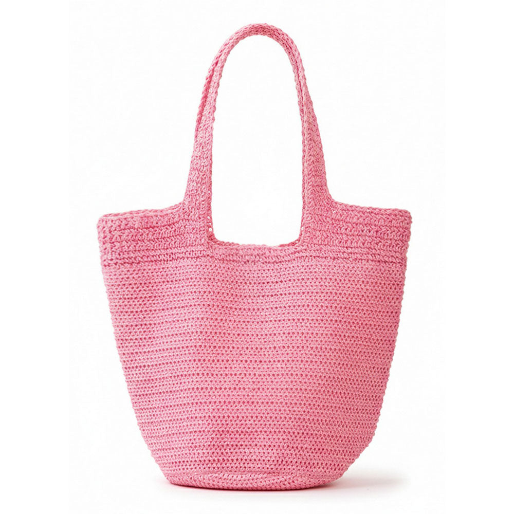 Madeline Love Hot Pink Round Bottom Handmade Strap Woven Straw Tote Bag - Bags & Wallets - extra