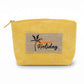 Madeline Love Mustard Vintage Message Patch Cosmetic Pouch Bag - Bags & Wallets - desc