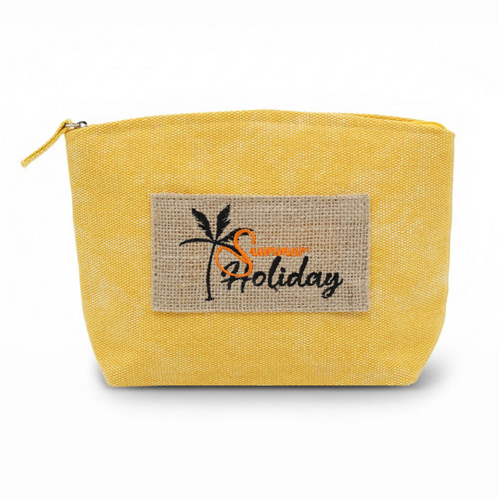Madeline Love Mustard Vintage Message Patch Cosmetic Pouch Bag - Bags & Wallets - desc