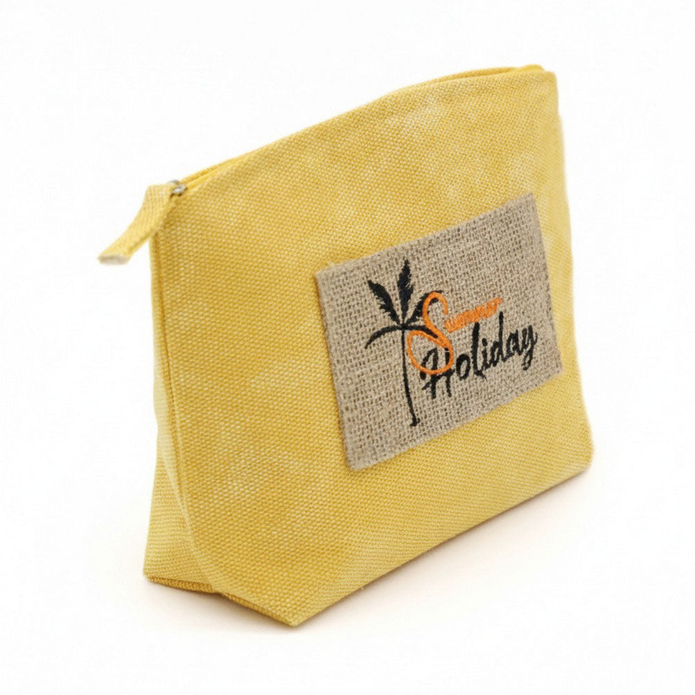 Madeline Love Mustard Vintage Message Patch Cosmetic Pouch Bag - Bags & Wallets - extra