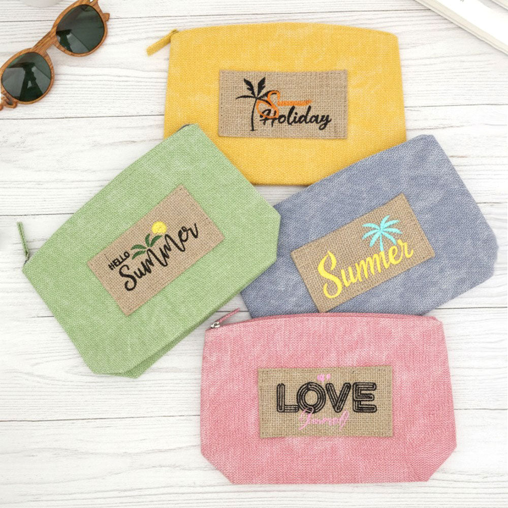 Madeline Love Mustard Vintage Message Patch Cosmetic Pouch Bag - Bags & Wallets - extra