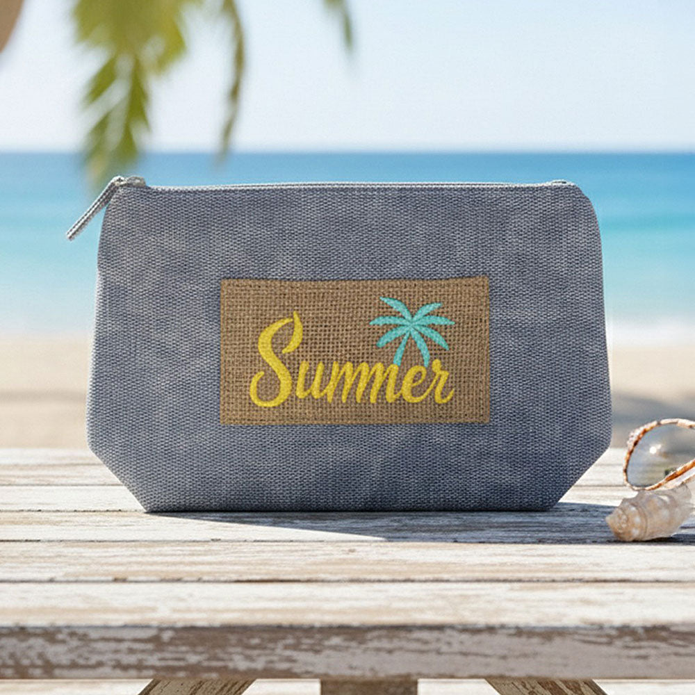 Madeline Love Navy Vintage Message Patch Cosmetic Pouch Bag - Bags & Wallets