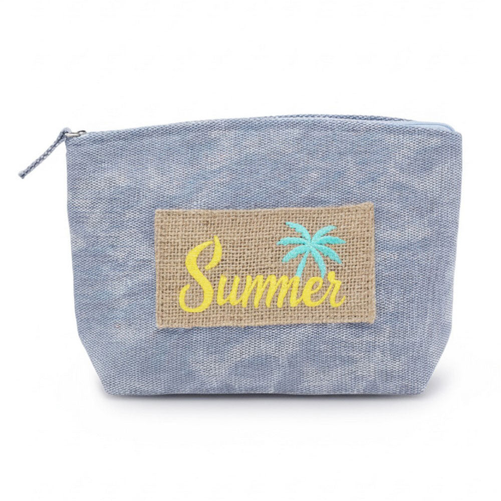 Madeline Love Navy Vintage Message Patch Cosmetic Pouch Bag - Bags & Wallets - desc
