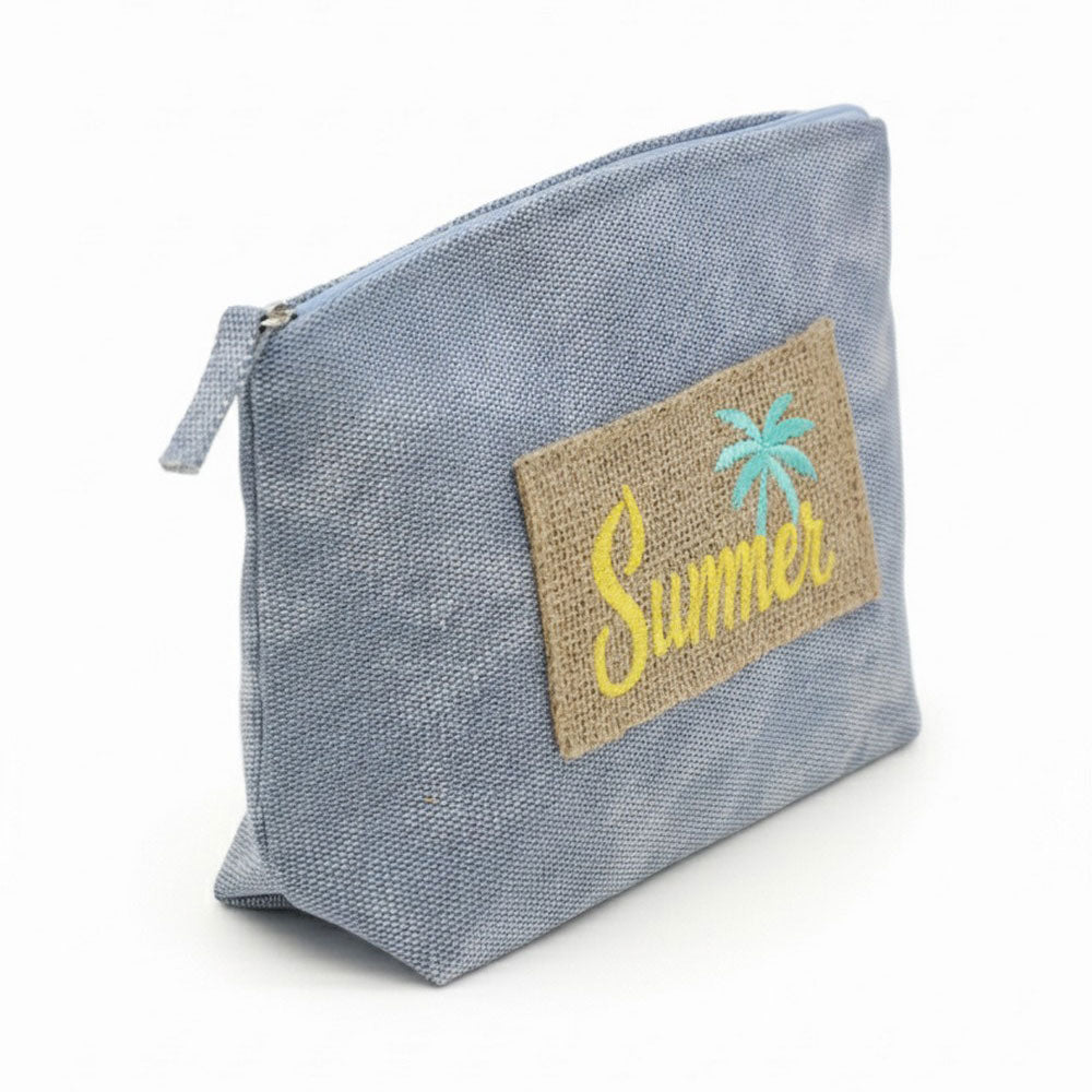 Madeline Love Navy Vintage Message Patch Cosmetic Pouch Bag - Bags & Wallets - extra