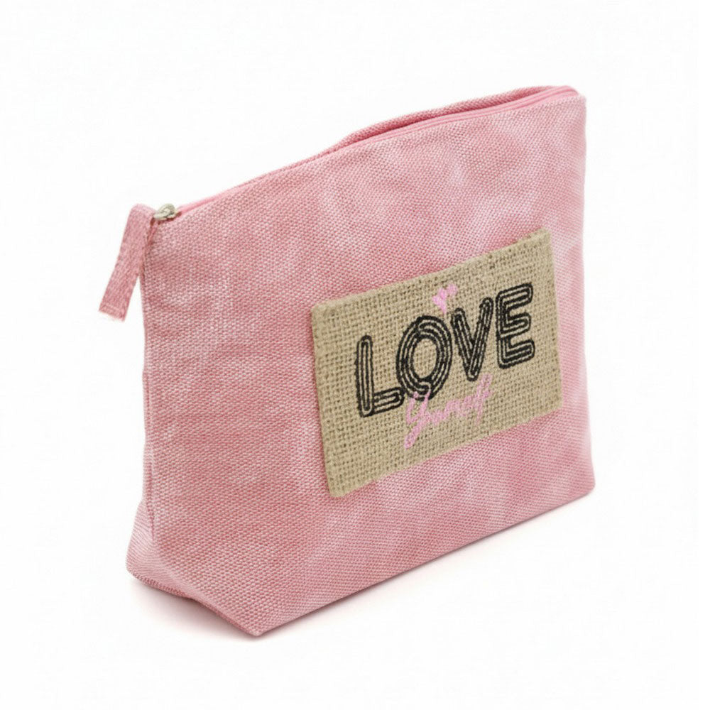 Madeline Love Pink Vintage Message Patch Cosmetic Pouch Bag - Bags & Wallets - extra