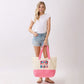 Madeline Love Pink LIFE IS BETTER AT THE BEACH Message Sunglasses Graphic Printed Terry Tote Bag - Bags & Wallets - extra