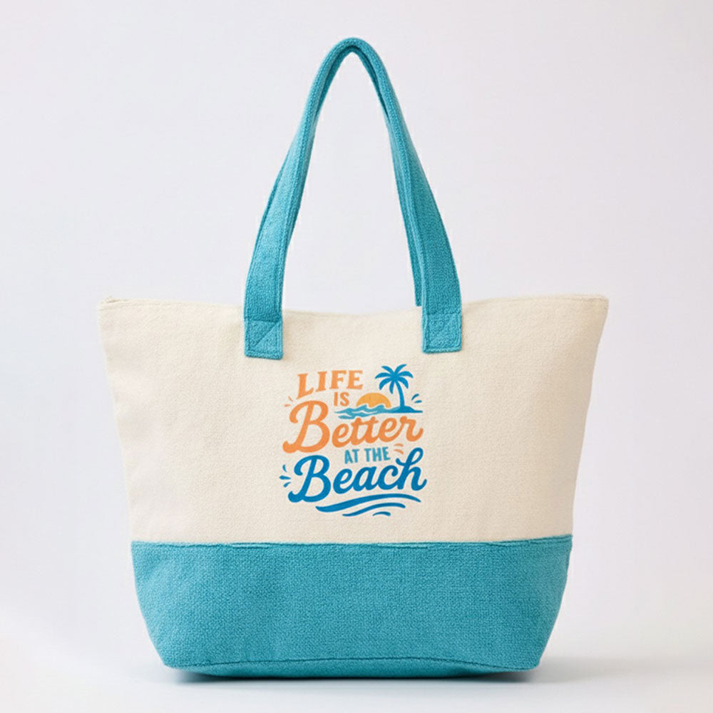 Madeline Love Blue LIFE IS BETTER AT THE BEACH Message Terry Tote Bag - Bags & Wallets