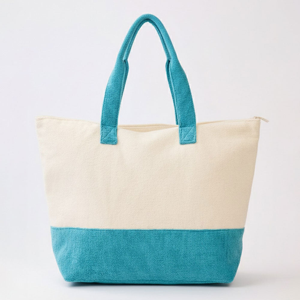 Madeline Love Blue TAKE ME TO THE BEACH Message Palm Tree Graphic Printed Terry Tote Bag - Bags & Wallets - extra