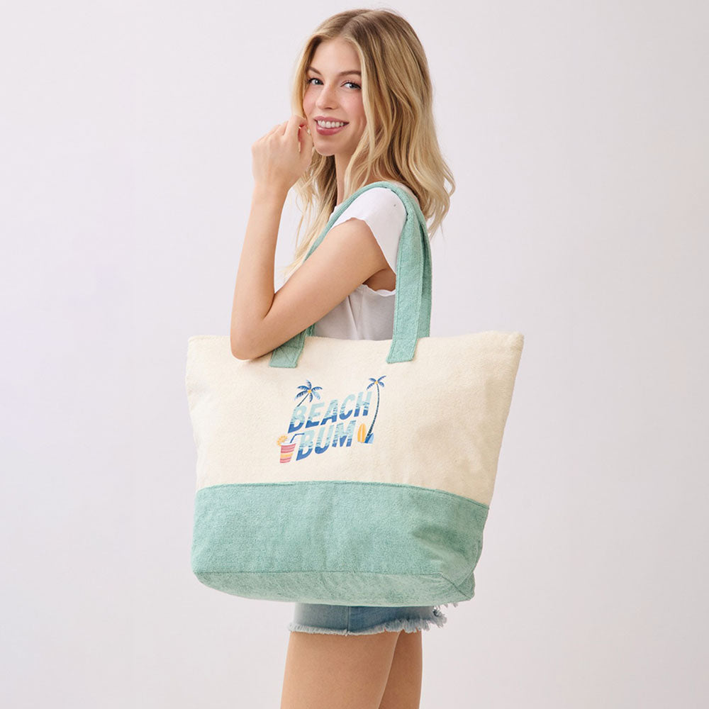 Madeline Love Green BEACH BUM Message Terry Tote Bag - Bags & Wallets
