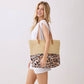 Madeline Love Beige Leopard Print Straw Tote Shoulder Bag - Bags & Wallets - desc