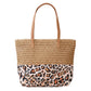 Madeline Love Taupe Leopard Print Straw Tote Shoulder Bag - Bags & Wallets - extra