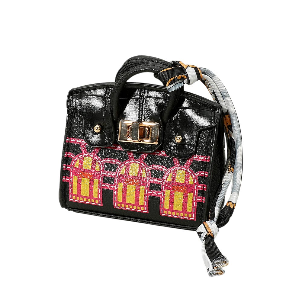 Madeline Love Black House Printed Faux Leather Elegant and Stylish Mini Purse Bag Charm - Bags & Wallets - desc