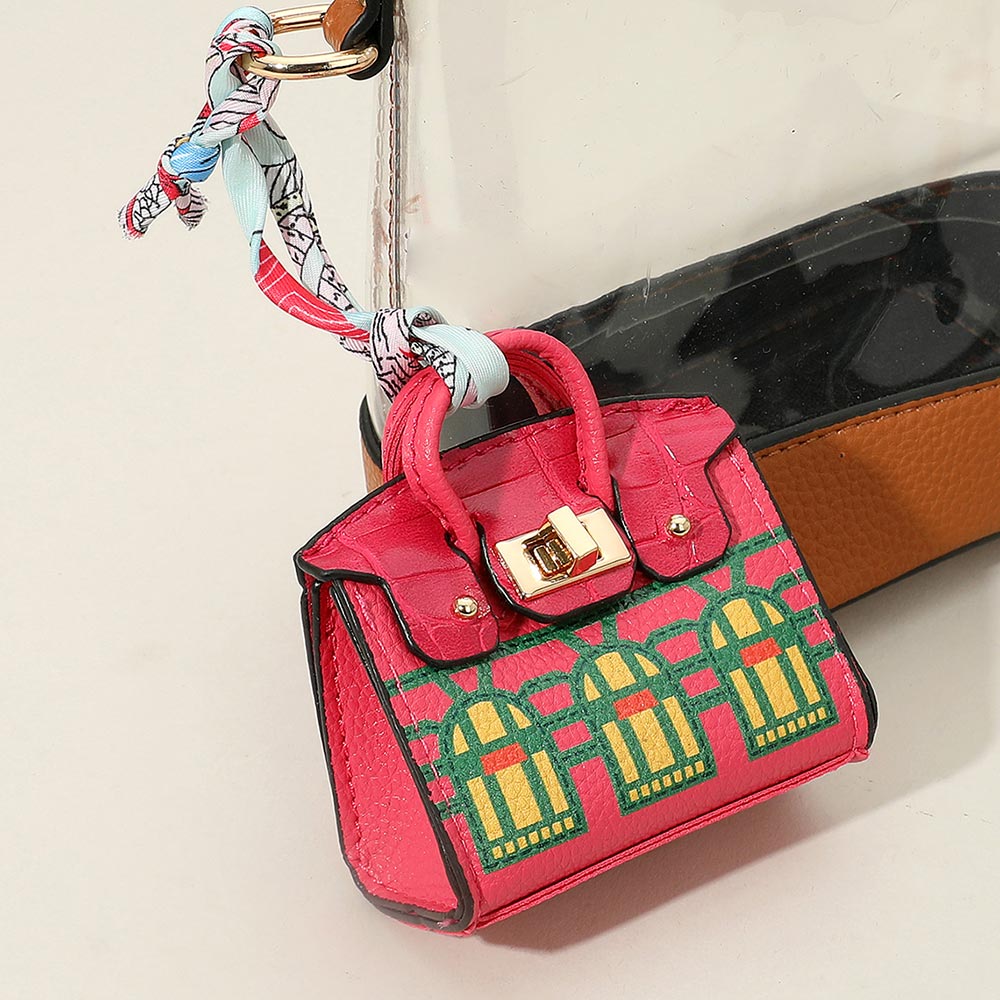 Madeline Love Fuchsia House Printed Faux Leather Elegant and Stylish Mini Purse Bag Charm - Bags & Wallets