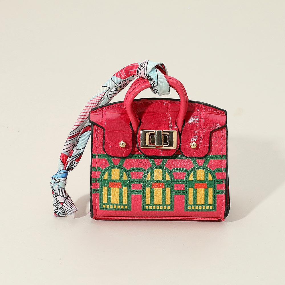 Madeline Love Fuchsia House Printed Faux Leather Elegant and Stylish Mini Purse Bag Charm - Bags & Wallets - desc