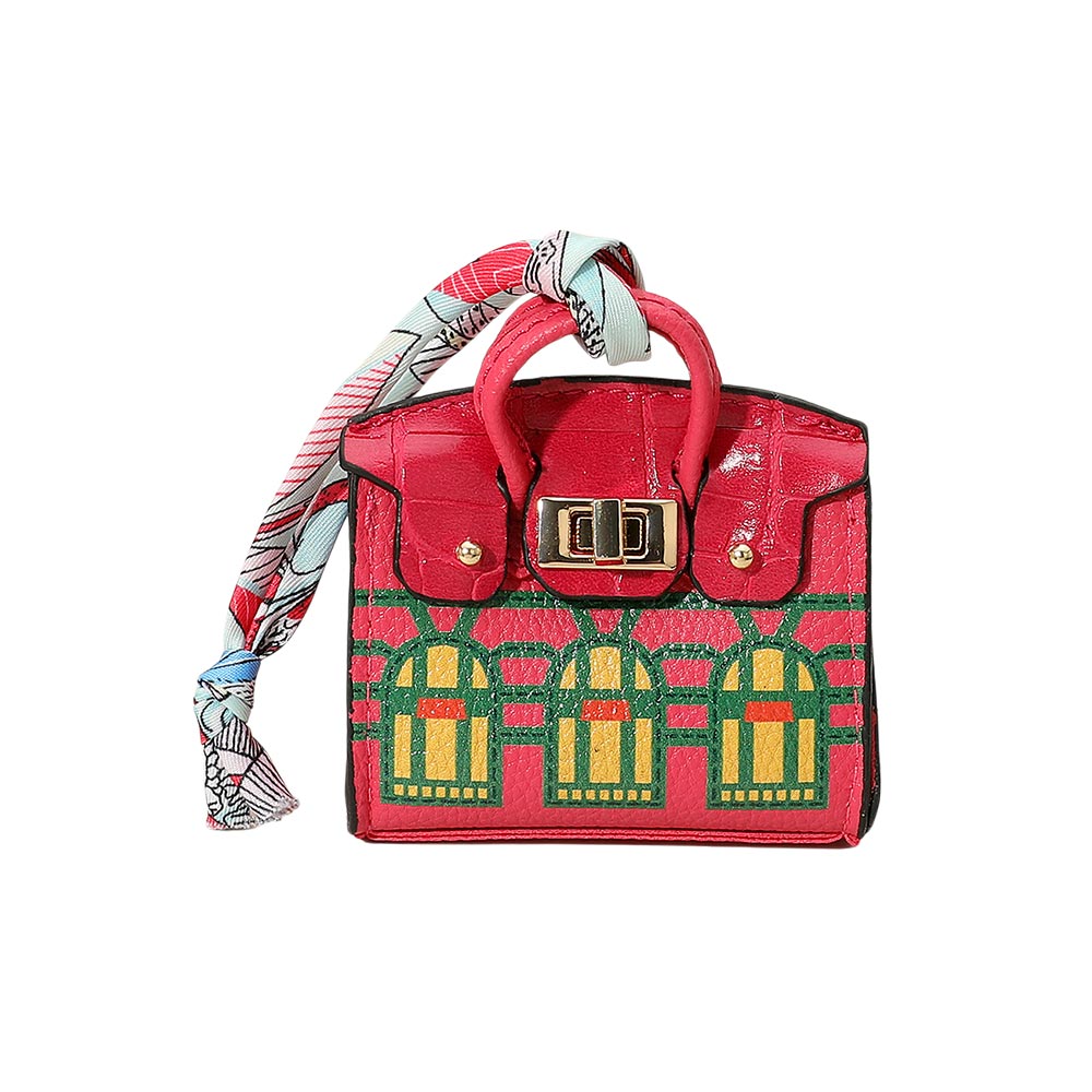 Madeline Love Fuchsia House Printed Faux Leather Elegant and Stylish Mini Purse Bag Charm - Bags & Wallets - extra