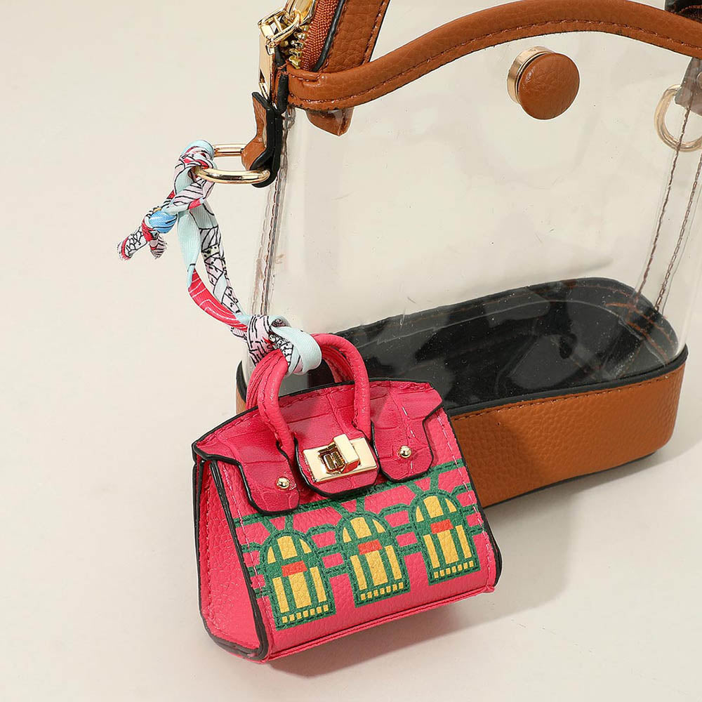 Madeline Love Fuchsia House Printed Faux Leather Elegant and Stylish Mini Purse Bag Charm - Bags & Wallets - extra