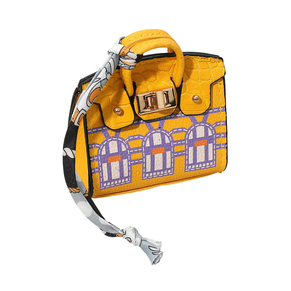 Madeline Love Yellow House Printed Faux Leather Elegant and Stylish Mini Purse Bag Charm - Bags & Wallets - extra