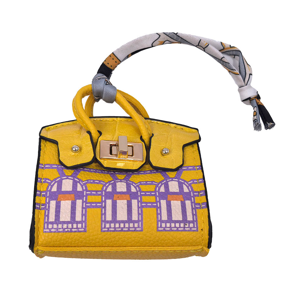 Madeline Love Yellow House Printed Faux Leather Elegant and Stylish Mini Purse Bag Charm - Bags & Wallets - extra