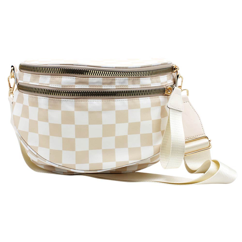 Madeline Love Beige Checkered Pattern Crossbody Bag - Bags & Wallets - desc