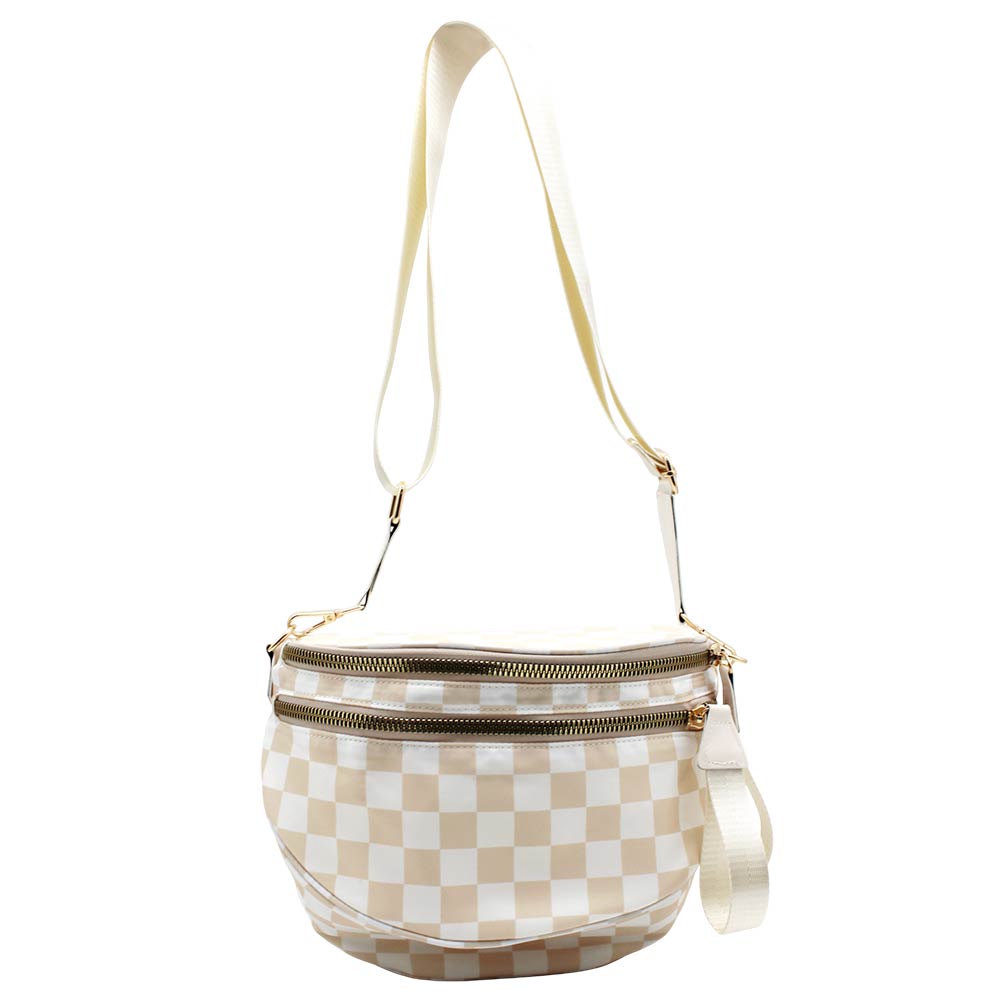 Madeline Love Beige Checkered Pattern Crossbody Bag - Bags & Wallets - extra