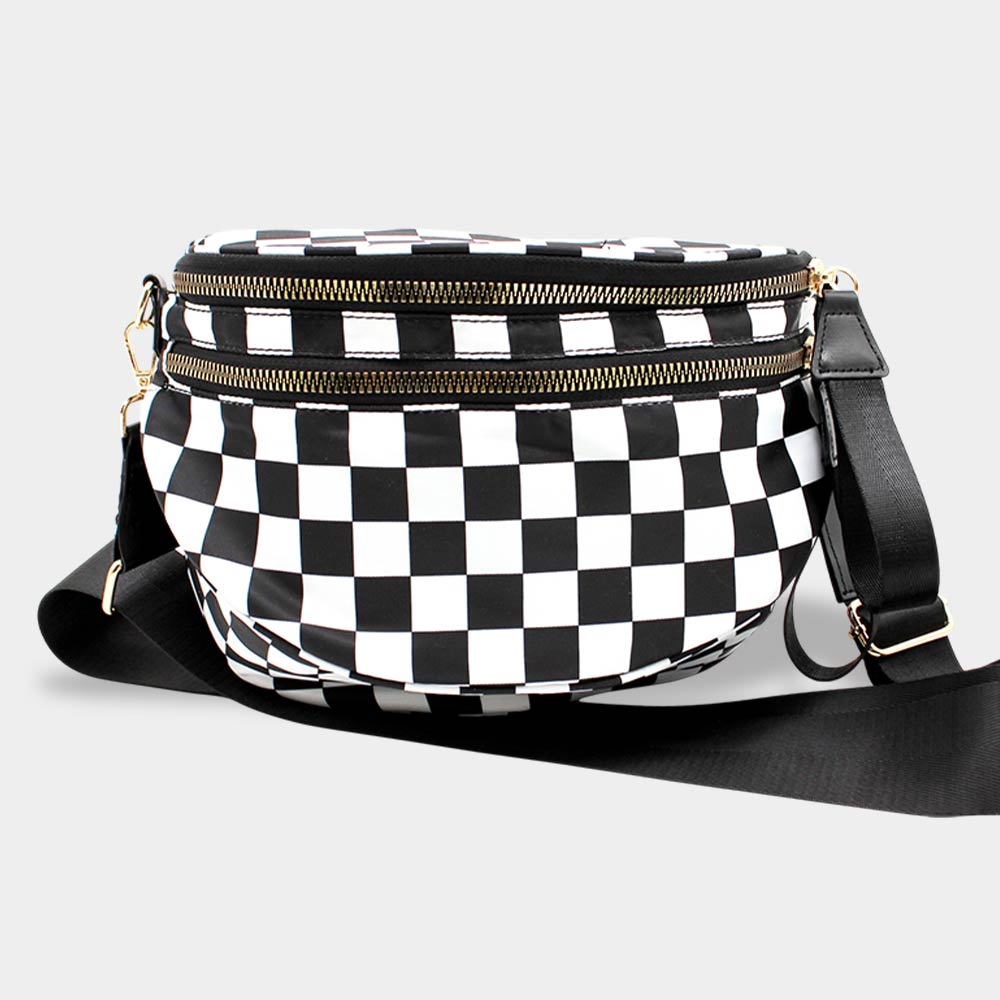 Madeline Love Black Checkered Pattern Crossbody Bag - Bags & Wallets - desc