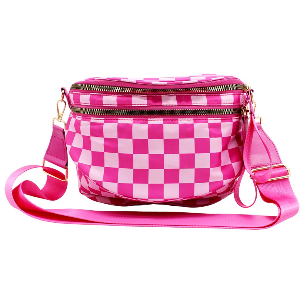 Madeline Love Fuchsia Checkered Pattern Crossbody Bag - Bags & Wallets - desc