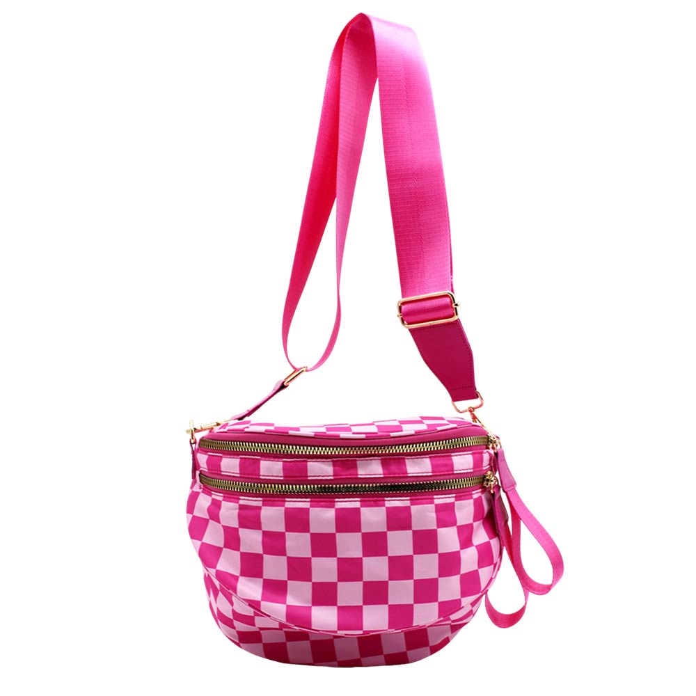 Madeline Love Fuchsia Checkered Pattern Crossbody Bag - Bags & Wallets - extra