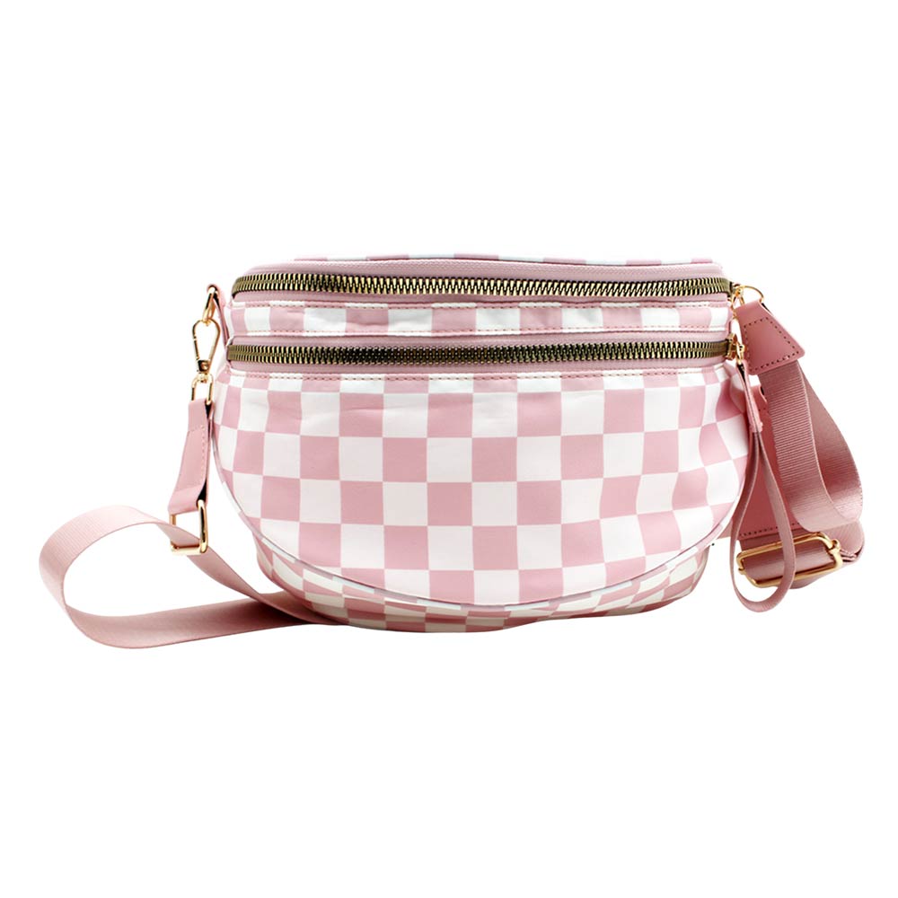Madeline Love Pink Checkered Pattern Crossbody Bag - Bags & Wallets - desc