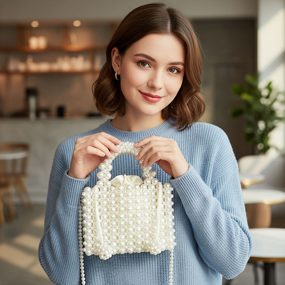 Madeline Love Cream, Gold Pearl Box Top Handle Crossbody Bag - Bags & Wallets
