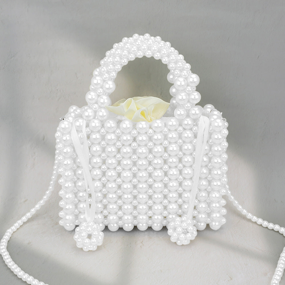 Madeline Love Rhodium, White Pearl Box Top Handle Crossbody Bag - Bags & Wallets