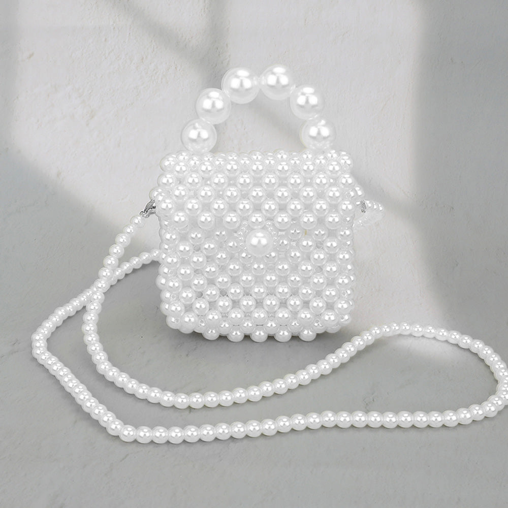 Madeline Love Rhodium, White Mini Pearl Flap Crossbody Bag - Bags & Wallets