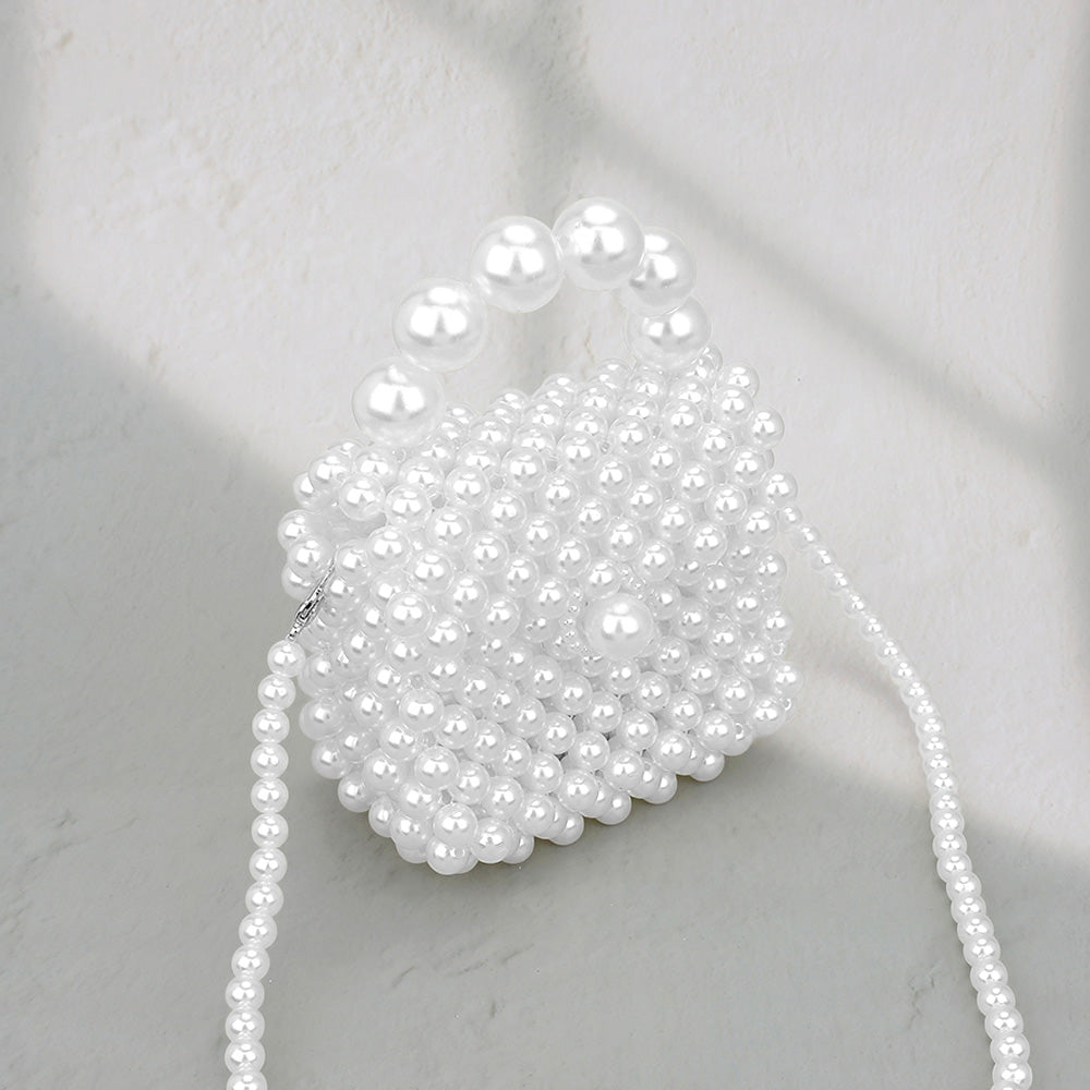 Madeline Love Rhodium, White Mini Pearl Flap Crossbody Bag - Bags & Wallets - extra