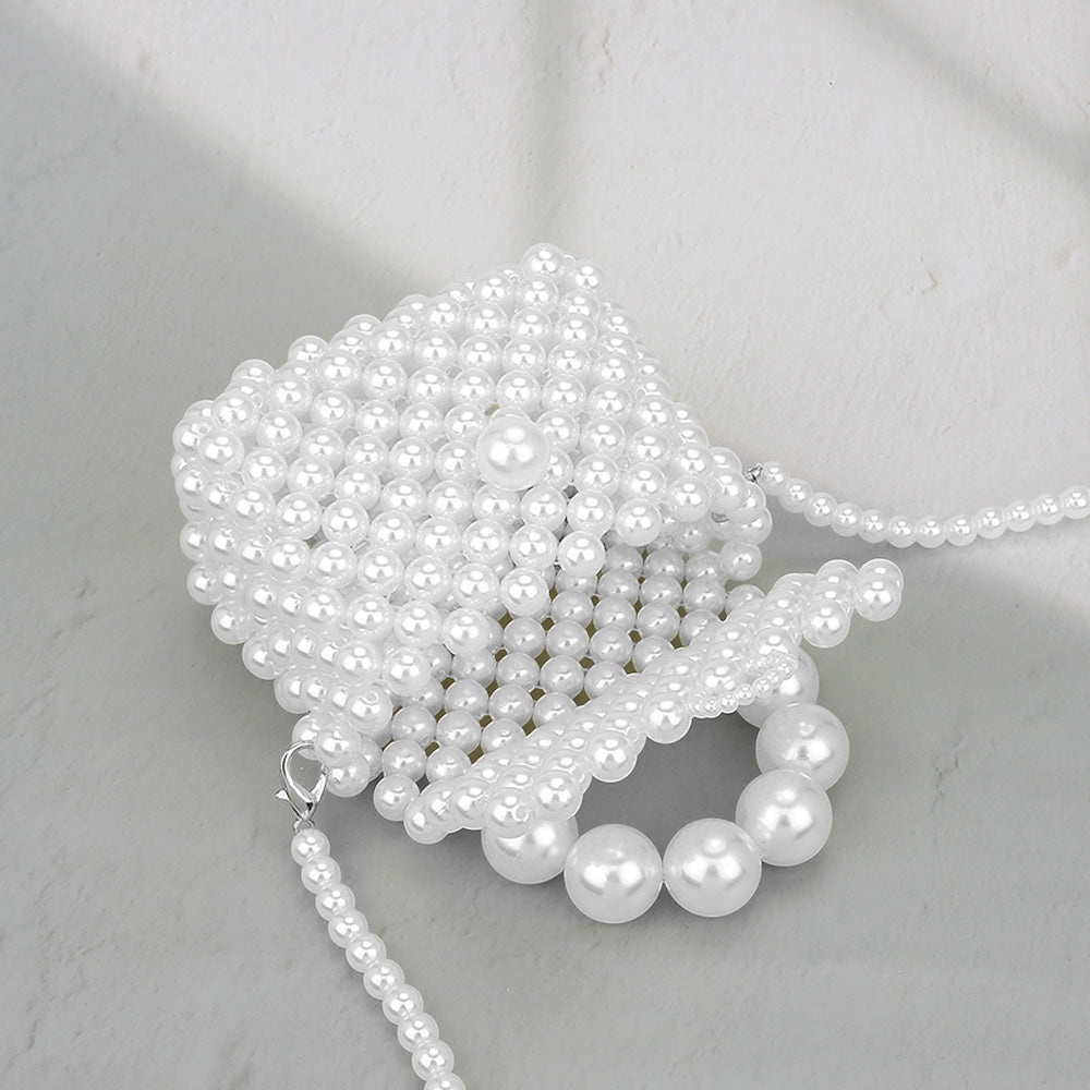 Madeline Love Rhodium, White Mini Pearl Flap Crossbody Bag - Bags & Wallets - extra