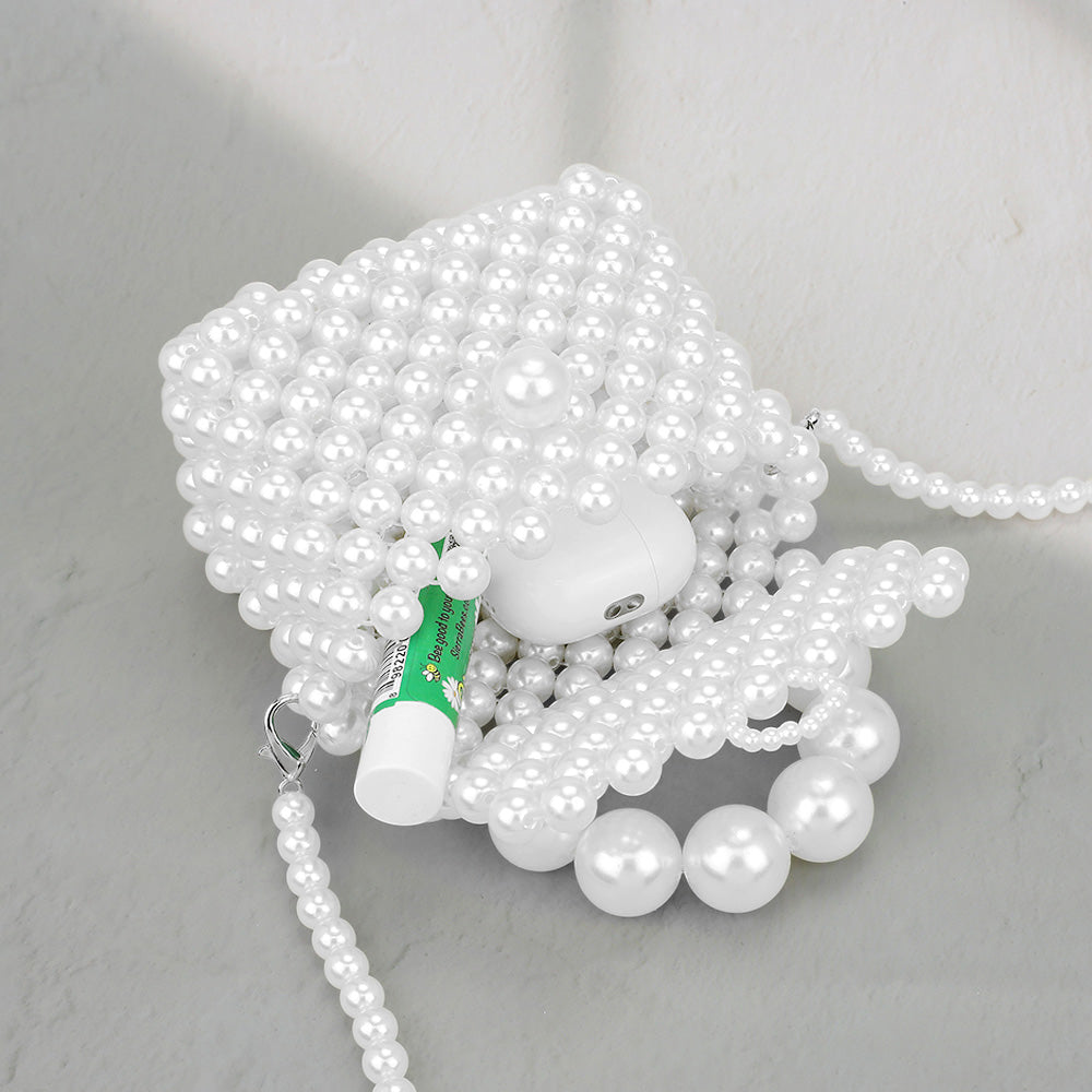 Madeline Love Rhodium, White Mini Pearl Flap Crossbody Bag - Bags & Wallets - extra