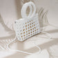 Madeline Love White Elegant Pearl Beaded Round Handle Lattice Handbag / Crossbody Bag - Bags & Wallets - extra