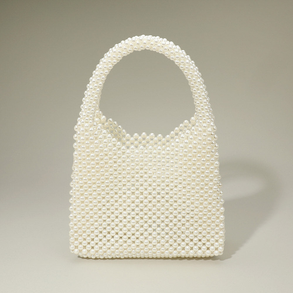 Madeline Love Cream, Gold Pearl Beaded Top Handle Handbag - Bags & Wallets
