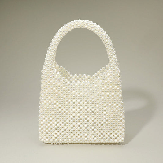 Madeline Love Cream, Gold Pearl Beaded Top Handle Handbag - Bags & Wallets