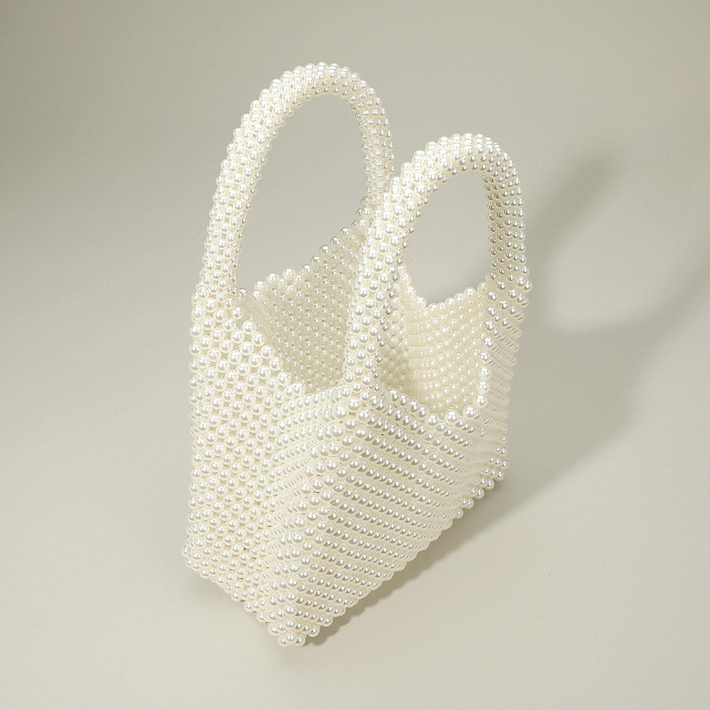 Madeline Love Cream, Gold Pearl Beaded Top Handle Handbag - Bags & Wallets - extra