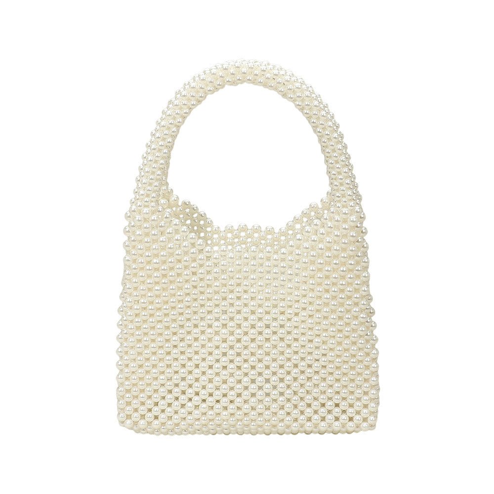 Madeline Love Cream, Gold Pearl Beaded Top Handle Handbag - Bags & Wallets - extra