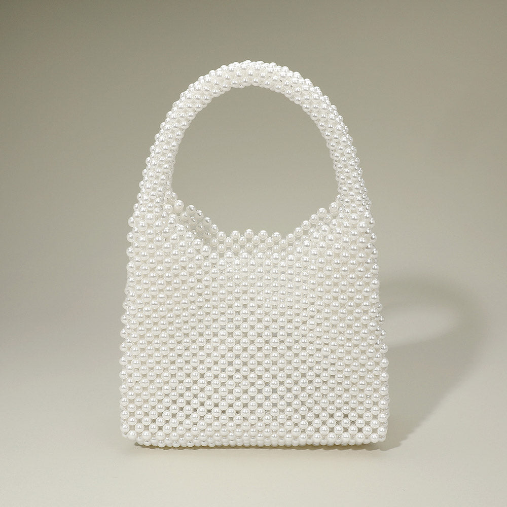 Madeline Love Rhodium, White Pearl Beaded Top Handle Handbag - Bags & Wallets