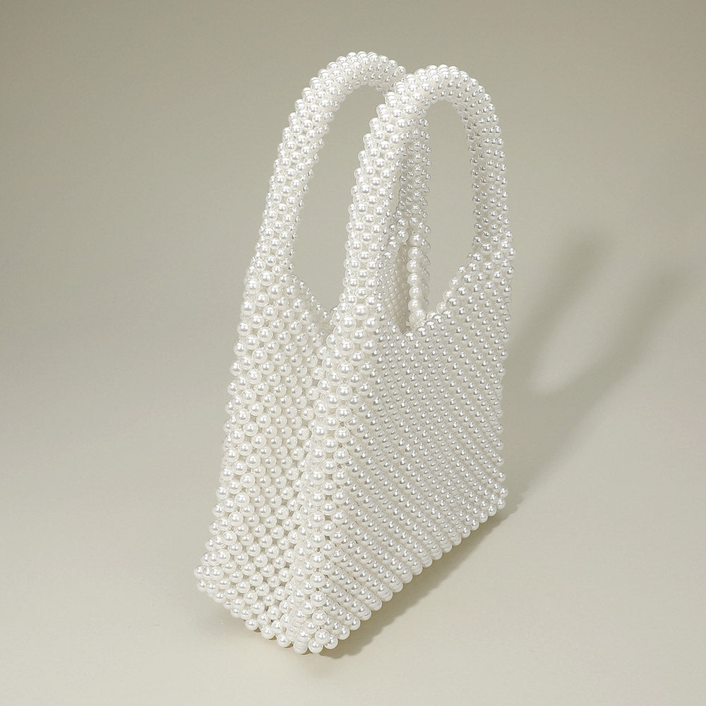 Madeline Love Rhodium, White Pearl Beaded Top Handle Handbag - Bags & Wallets - desc