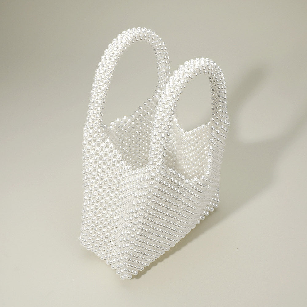 Madeline Love Rhodium, White Pearl Beaded Top Handle Handbag - Bags & Wallets - extra