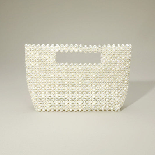 Madeline Love Cream, Gold Pearl Beaded Open Top Handbag - Bags & Wallets
